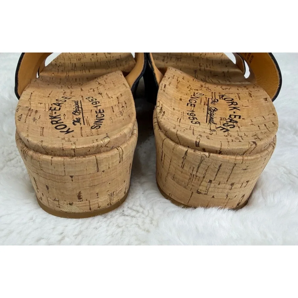 Kork-Ease Menzie Black Leather Cork Wedge Slide Sandals Womens Size 11 Comfort